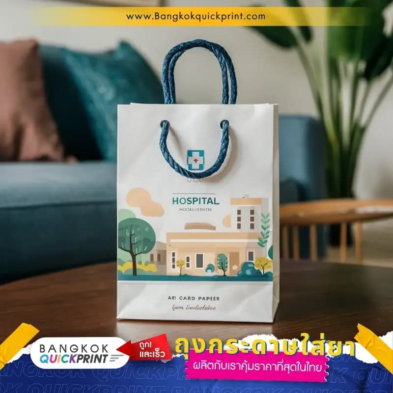 รับผลิตซองยาขนาดสำเร็จ มีเชือกหูหิ้วแบบเปีย พร้อมพิมพ์โลโก้ HOSPITAL ราคาสุดคุ้มที่สุดในไทย