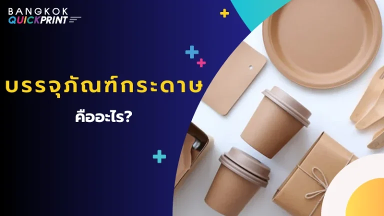 ตัวอย่างบรรจุภัณฑ์กระดาษ เช่น แก้วกระดาษ กล่องอาหาร จานกระดาษ และถุงกระดาษ